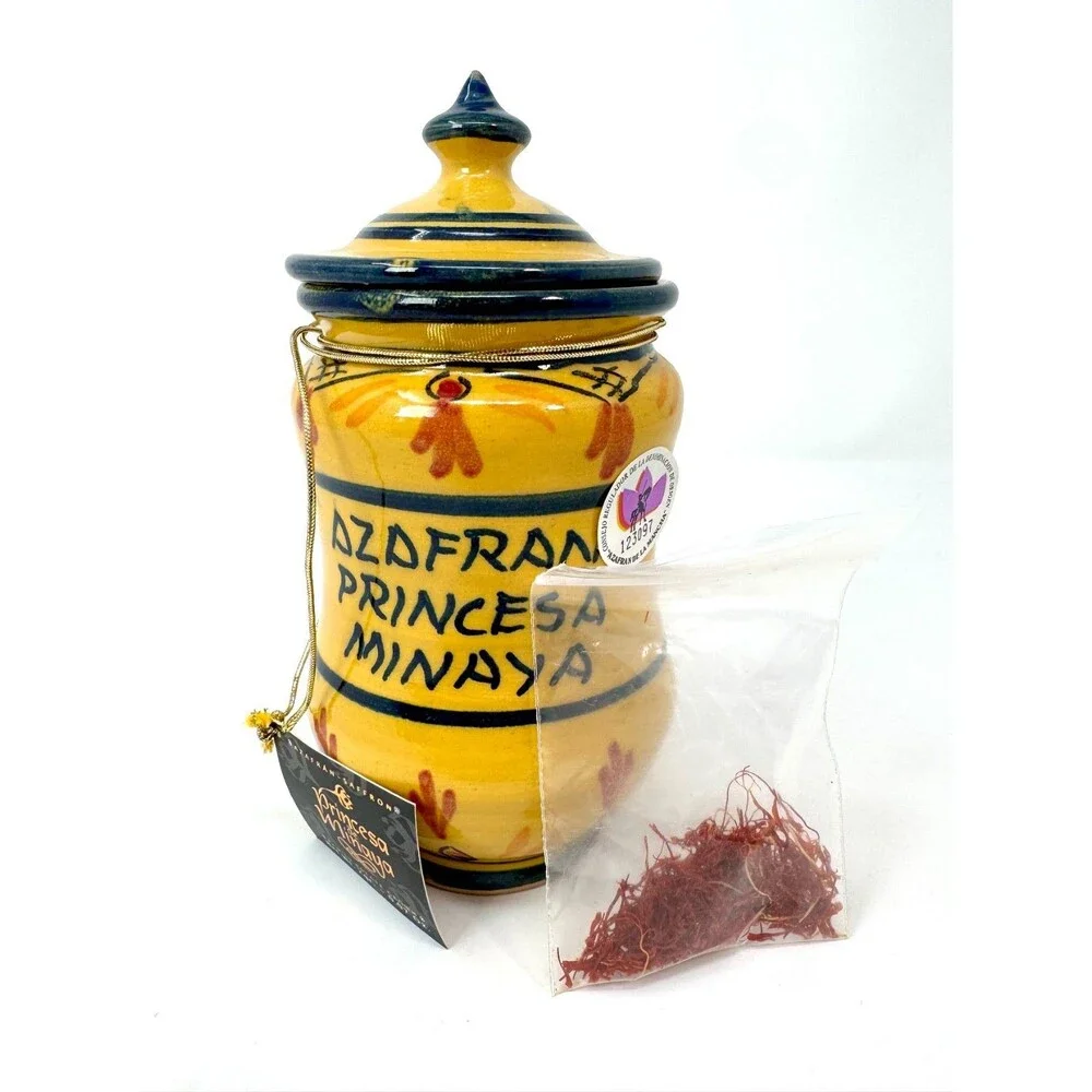 Princesa de Minaya Saffron Jar Hand Painted Spanish Pottery w/ Saffron 2009